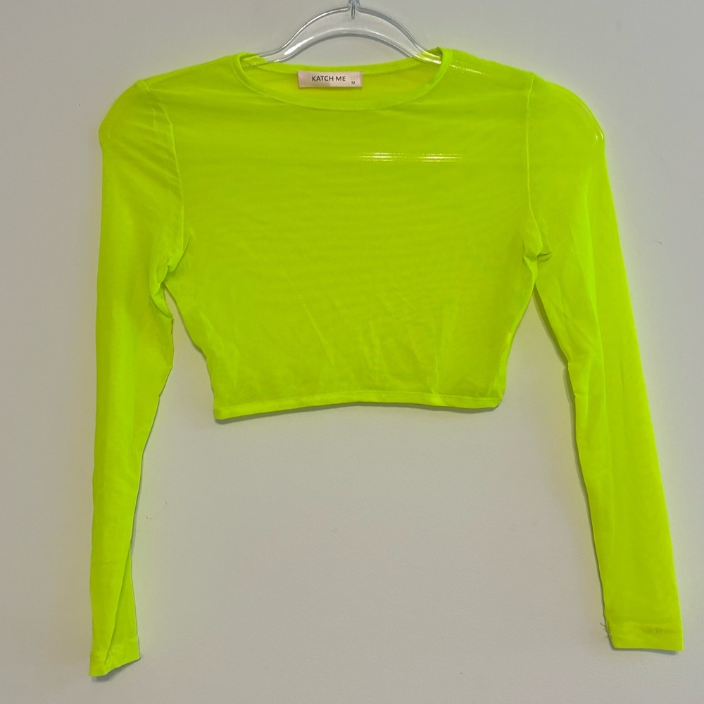 Vibrant Neon Green Long Sleeve Crop Top